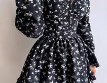 Сукня з квітковим принтом з воланами на ґудзиках  | PUSHKA SHOP