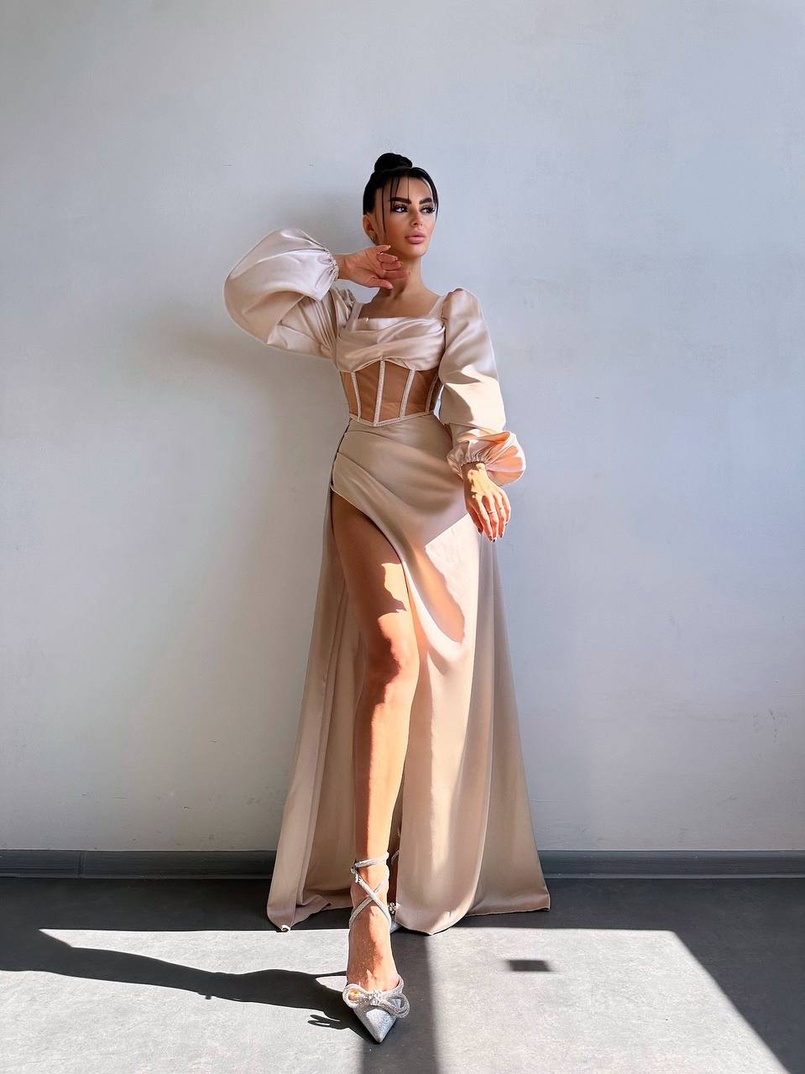 Комплект: корсет, декорований стразами   + спідниця максі з драпіруванням  Комплект: корсет, декорований стразами   + спідниця максі з драпіруванням  | PUSHKA SHOP