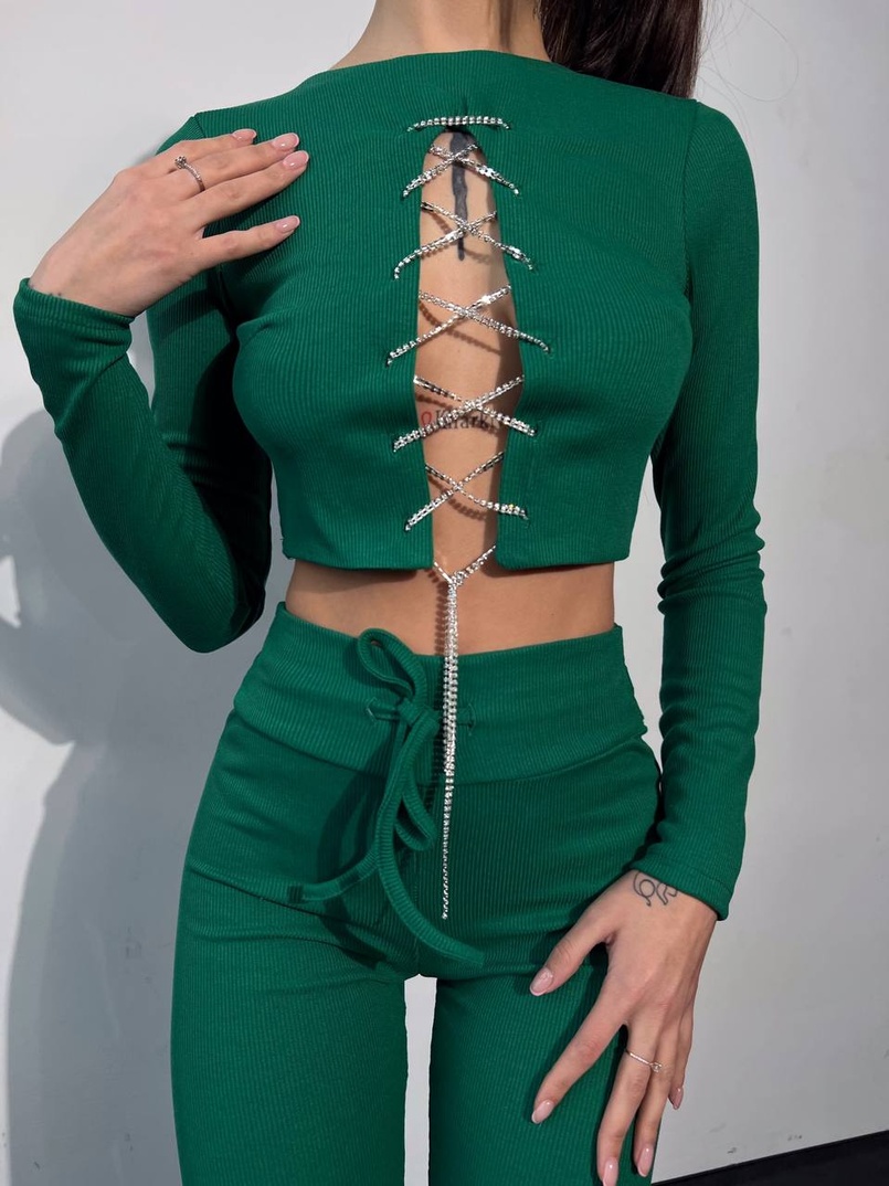 Костюм:  легінси та топ з шнурівкою зі страз Костюм:  легінси та топ з шнурівкою зі страз | PUSHKA SHOP