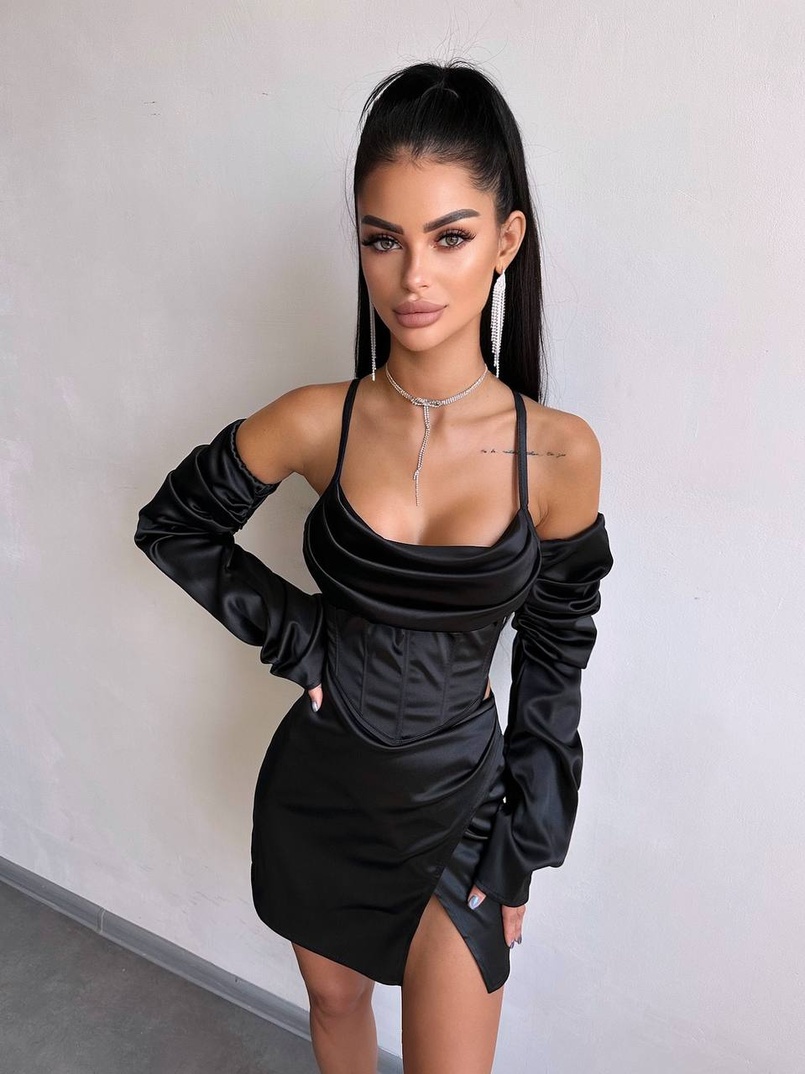 Комплект: корсет з рукавами    + спідниця міні з драпіруванням   Комплект: корсет з рукавами    + спідниця міні з драпіруванням   | PUSHKA SHOP