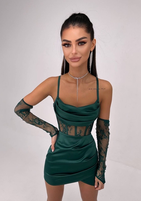 Комплект: корсет, декорований мереживом   + рукавички+ спідниця міні з драпіруванням   Комплект: корсет, декорований мереживом   + рукавички+ спідниця міні з драпіруванням   | PUSHKA SHOP