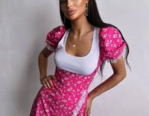 Сукня з квітковим принтом декорована мереживом  Сукня з квітковим принтом декорована мереживом  | PUSHKA SHOP