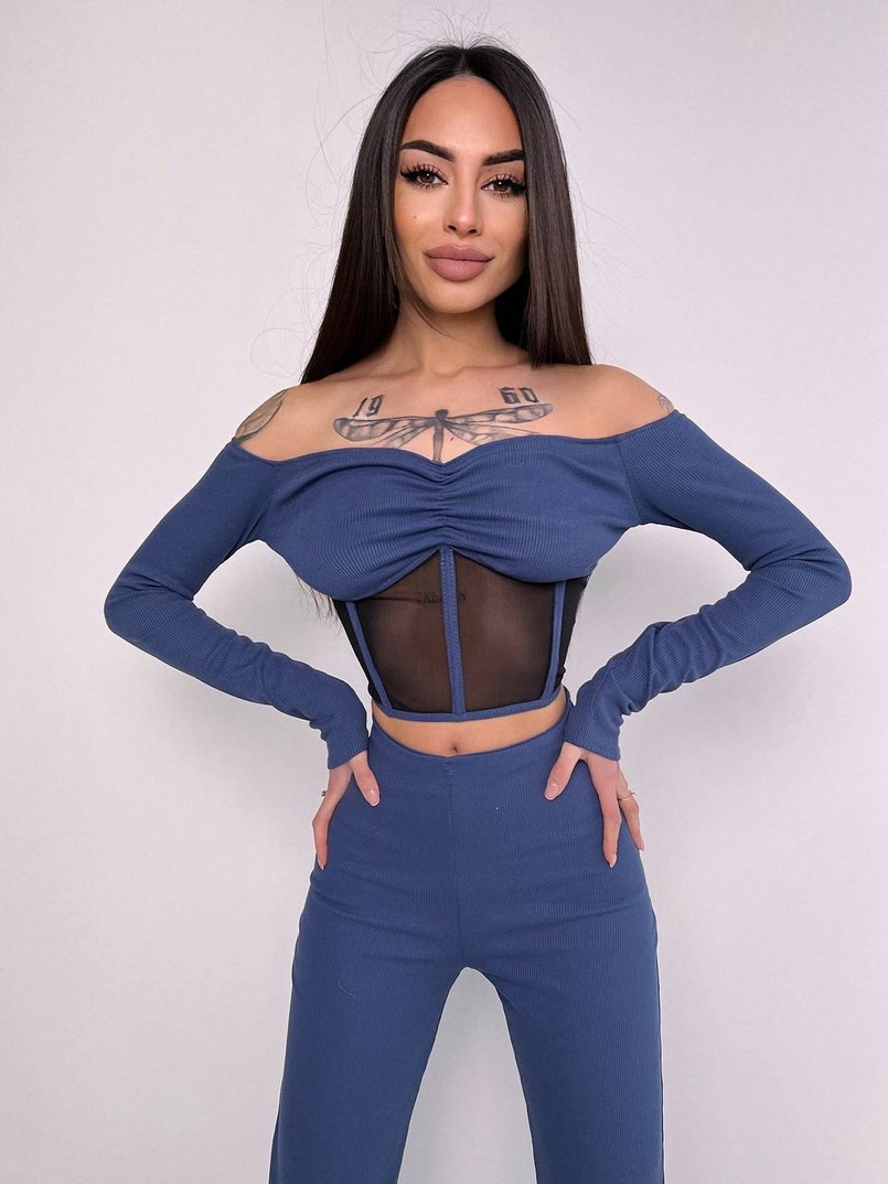 Комплект : штани кльош і топ з елементами корсету  Комплект : штани кльош і топ з елементами корсету  | PUSHKA SHOP