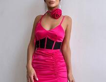 Сукня - міні з драпіруванням та трояндою-чокером Сукня - міні з драпіруванням та трояндою-чокером | PUSHKA SHOP