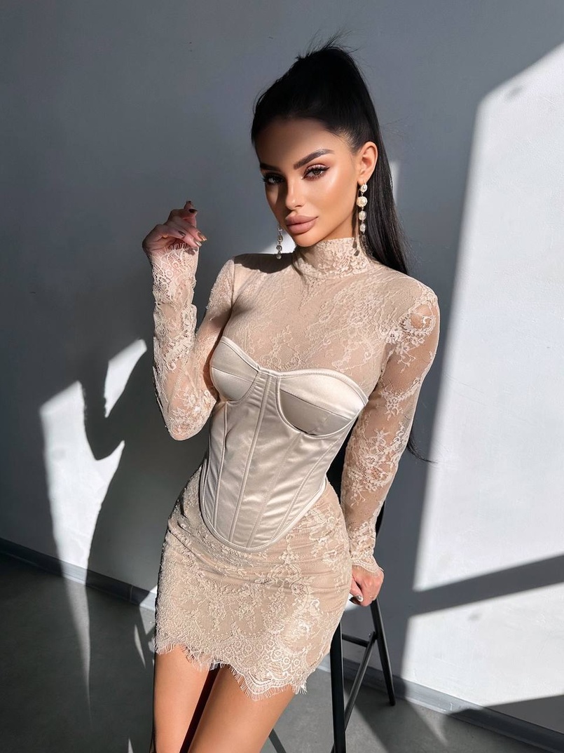 Комплект: мереживна сукня міні + корсет  Комплект: мереживна сукня міні + корсет  | PUSHKA SHOP