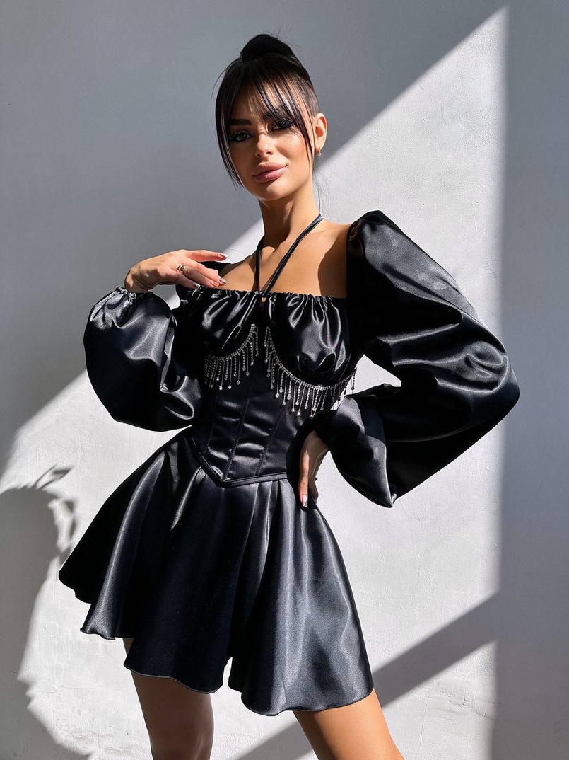 Сукня з корсетом, декорованим бахромою зі страз Ручна робота  Сукня з корсетом, декорованим бахромою зі страз Ручна робота  | PUSHKA SHOP