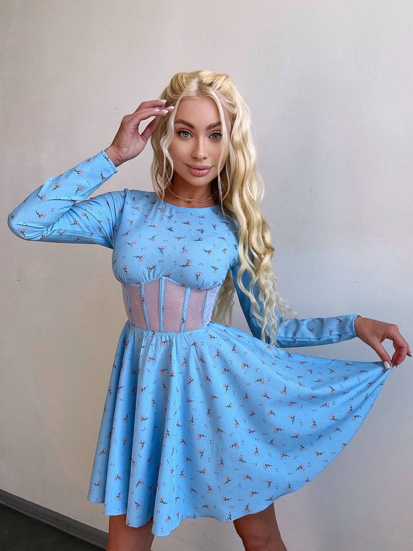 Корсетна сукня з пишною спідницею в квітковий Принт  | PUSHKA SHOP