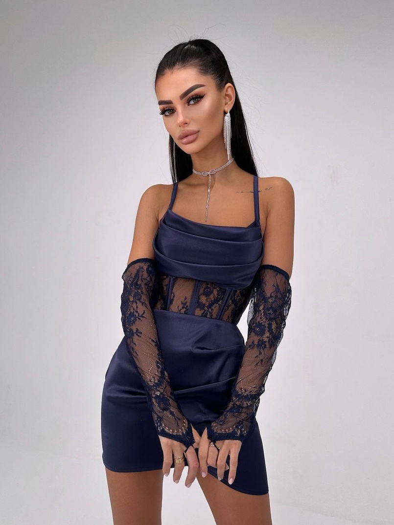 Комплект: корсет, декорований мереживом   + рукавички+ спідниця міні з драпіруванням   Комплект: корсет, декорований мереживом   + рукавички+ спідниця міні з драпіруванням   | PUSHKA SHOP