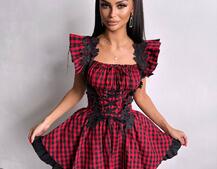 Сукня в клітинку декорована мереживом  Сукня в клітинку декорована мереживом  | PUSHKA SHOP