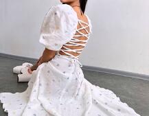 Сукня -міді зі шнурівкою на спинці та розрізом на ніжці з принтом Сукня -міді зі шнурівкою на спинці та розрізом на ніжці з принтом | PUSHKA SHOP