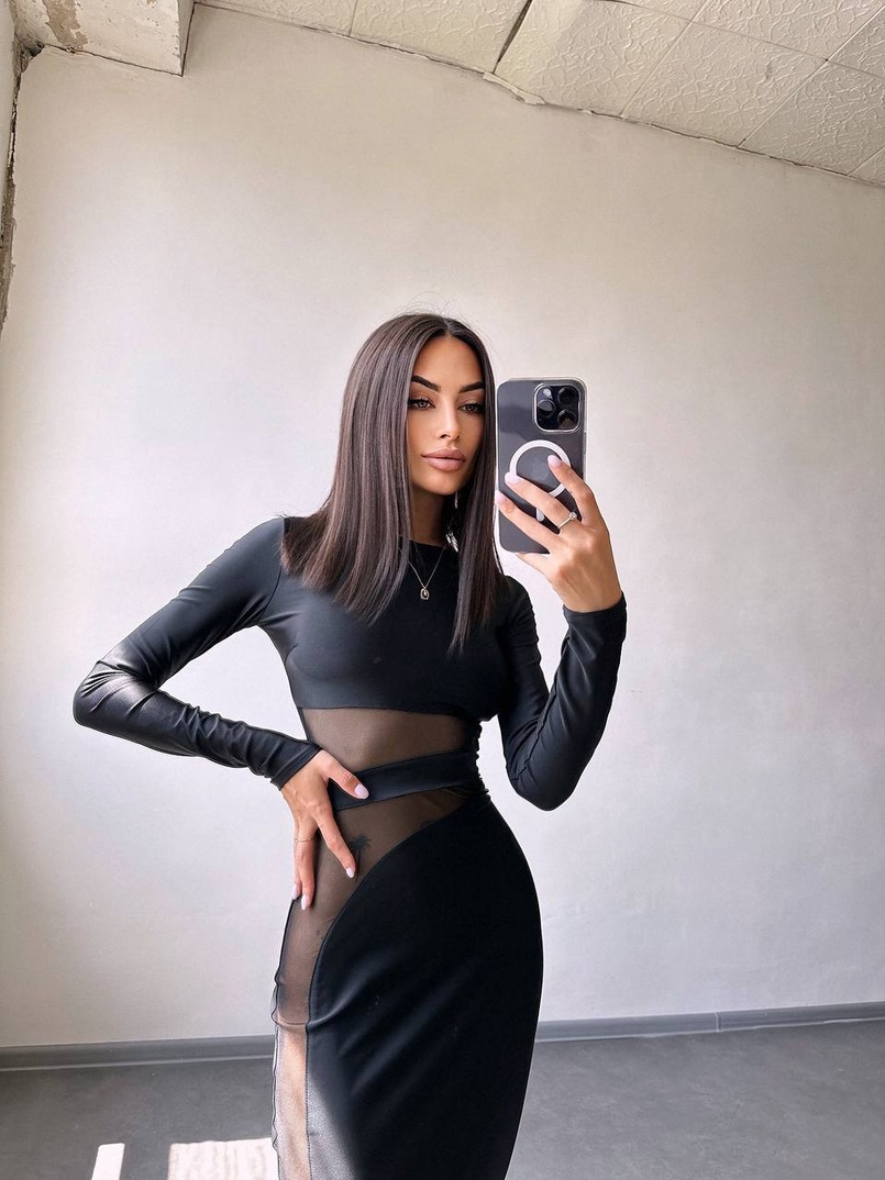 Сукня міді  із вставками сітки  Сукня міді  із вставками сітки  | PUSHKA SHOP