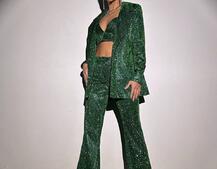 Костюм: піджак на підкладці, штани кльош+ топ з чашечками Костюм: піджак на підкладці, штани кльош+ топ з чашечками | PUSHKA SHOP