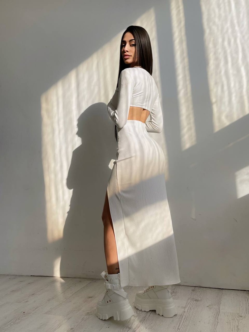 Трикотажный комплект: топ с чашечками push up + юбка миди с разрезом  Трикотажный комплект: топ с чашечками push up + юбка миди с разрезом  | PUSHKA SHOP