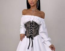 Приталена сорочка на плічках+  мереживний корсет Приталена сорочка на плічках+  мереживний корсет | PUSHKA SHOP