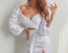 Шелковый комплект: топ с завязками на талии + юбка миди с разрезом  Шелковый комплект: топ с завязками на талии + юбка миди с разрезом  | PUSHKA SHOP