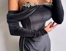 Оксамитова сукня максі декорована стразами  Ручна робота  | PUSHKA SHOP