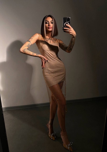 Сукня із сітки зі стразами на трикотажній підкладці  | PUSHKA SHOP