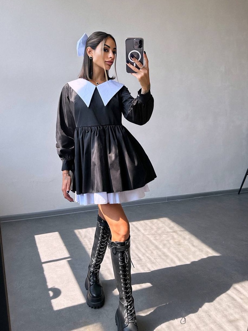 Котонова сукня з комірцем + бант  Котонова сукня з комірцем + бант  | PUSHKA SHOP