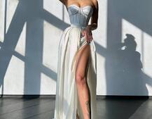 Комплект: корсет-бюстьє , декорований стразами  + спідниця максі з розрізом   Ручна робота  Комплект: корсет-бюстьє , декорований стразами  + спідниця максі з розрізом   Ручна робота  | PUSHKA SHOP