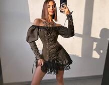 Комплект: сукня декорована мереживом + корсет  Комплект: сукня декорована мереживом + корсет  | PUSHKA SHOP