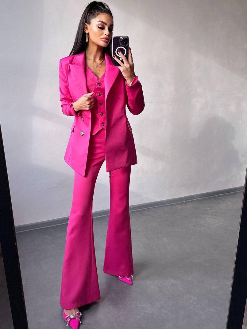 Костюм: піджак на підкладці, штани кльош+ жилет  Костюм: піджак на підкладці, штани кльош+ жилет  | PUSHKA SHOP