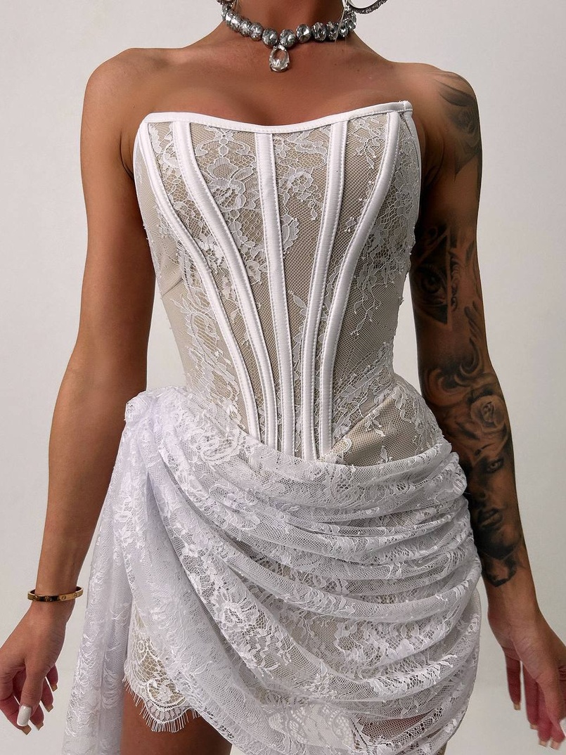 Мереживна сукня міні зі шлейфом   Мереживна сукня міні зі шлейфом   | PUSHKA SHOP