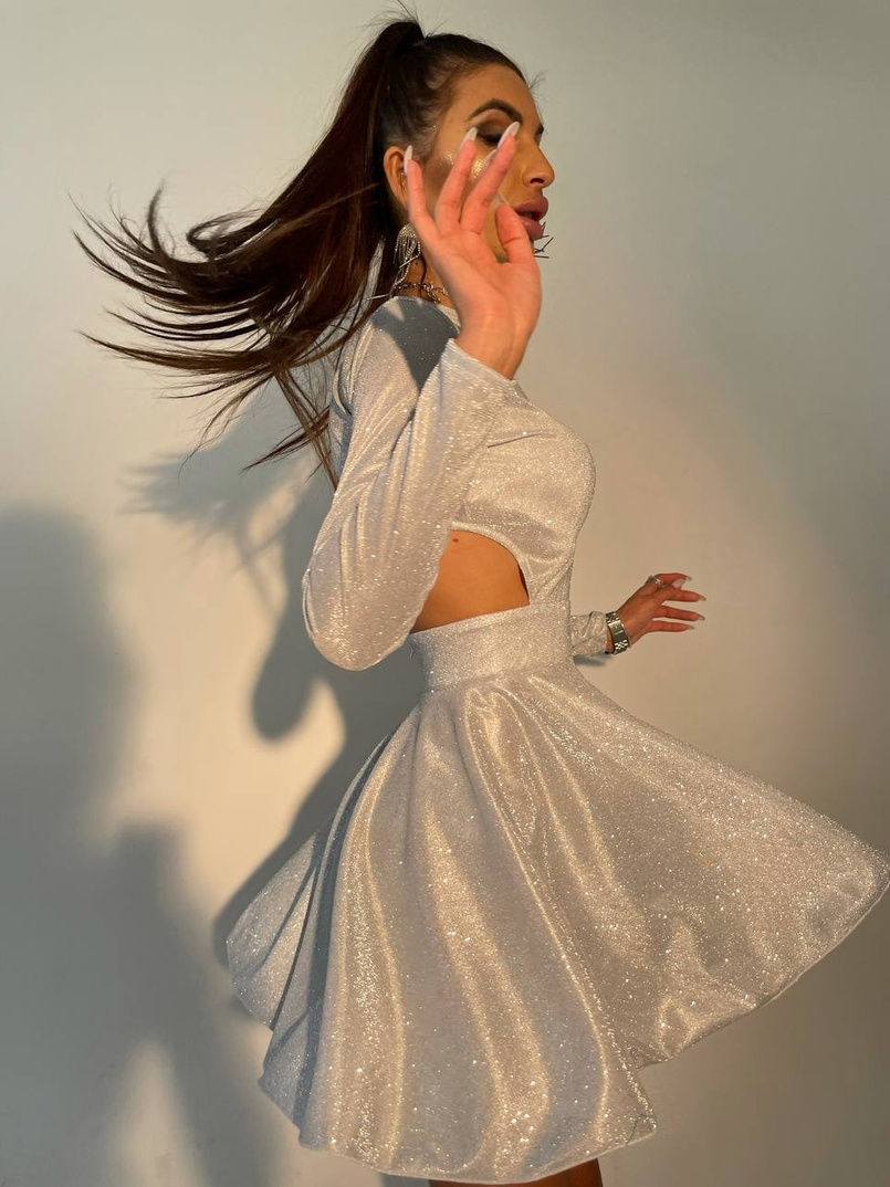 Блискуча сукня міні з відкритою спиною  Блискуча сукня міні з відкритою спиною  | PUSHKA SHOP