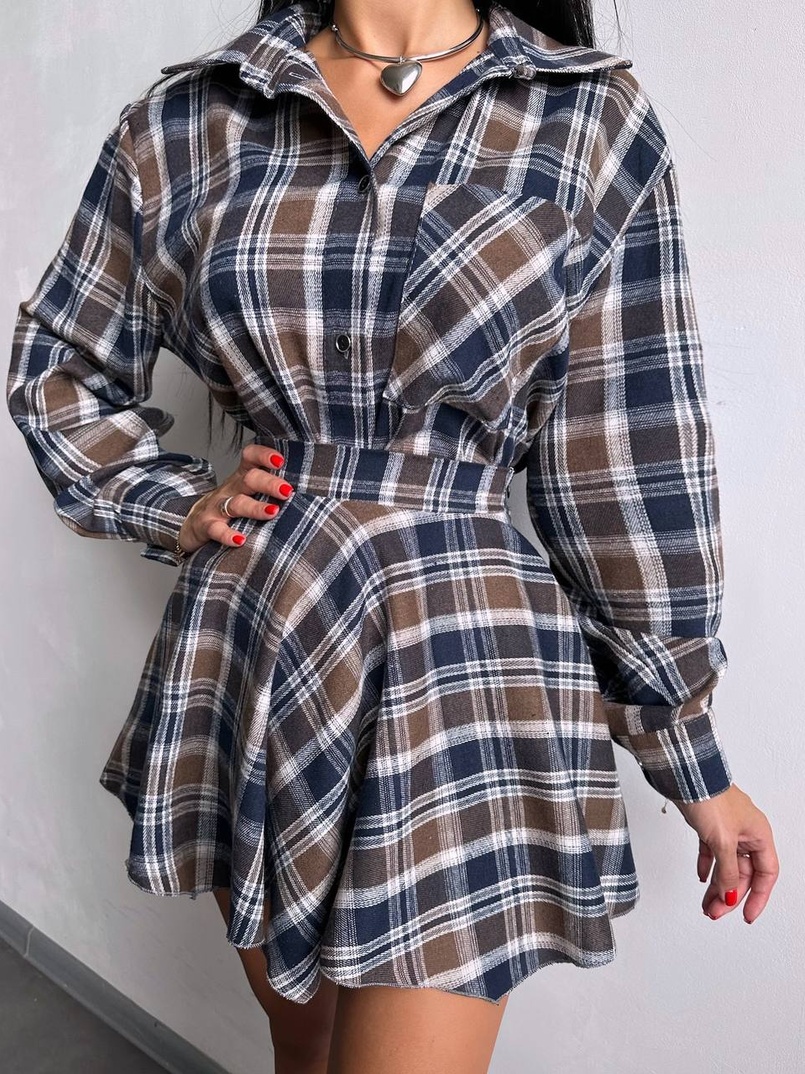 Комплект: сорочка + спідниця у клітинку  Комплект: сорочка + спідниця у клітинку  | PUSHKA SHOP