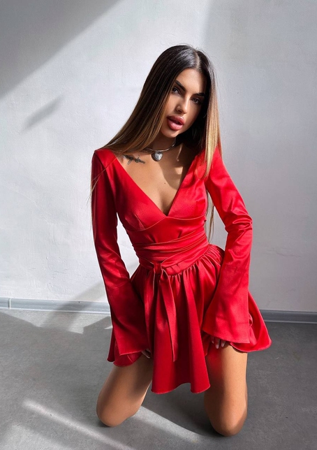 Атласна корсетна сукня  з пишною спідницею та зав‘язками на талії | PUSHKA SHOP