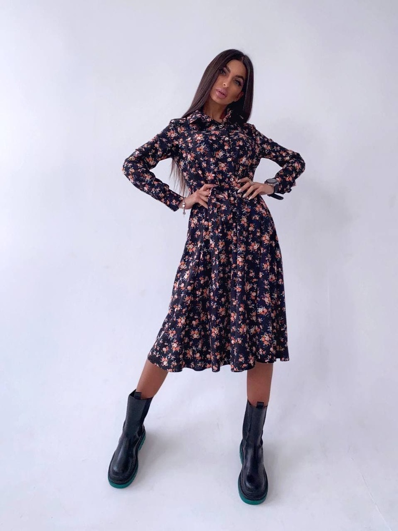 Цветочное платье-рубашка на пуговицах Цветочное платье-рубашка на пуговицах | PUSHKA SHOP