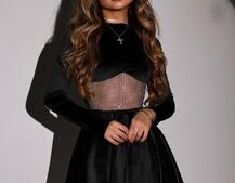 Оксамитова сукня декорована сіткою із стразами Оксамитова сукня декорована сіткою із стразами | PUSHKA SHOP