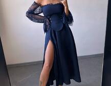 Сукня міді з корсетом декорована мереживом  | PUSHKA SHOP