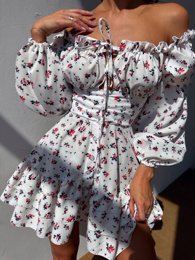 Сукня з квітковим принтом з воланами на ґудзиках  Сукня з квітковим принтом з воланами на ґудзиках  | PUSHKA SHOP
