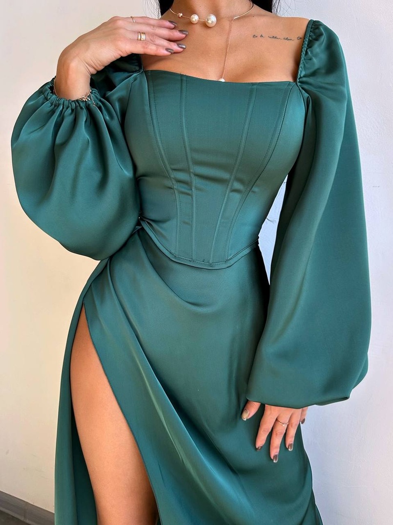 Атласний комплект: корсет + спідниця максі з драпіруванням Атласний комплект: корсет + спідниця максі з драпіруванням | PUSHKA SHOP