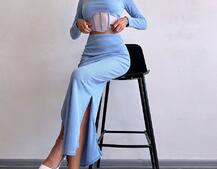 Трикотажний комплект: топ з елементами корсету та спідниця з розрізами  | PUSHKA SHOP