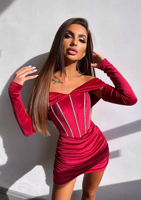 Оксамитова корсетна сукня міні, декорована стразами     Ручна робота  | PUSHKA SHOP