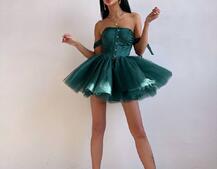 Атласна корсетна сукня міні з гачками та пишною фатиновою спідницею  | PUSHKA SHOP