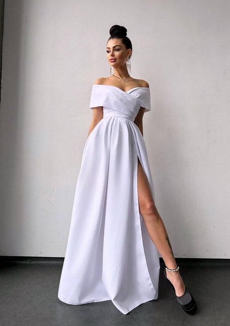 Сукня максі  з відкритими плечима та розрізом на спідниці | PUSHKA SHOP