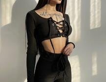 Трикотажный комплект: топ со шнуровкой + леггинсы  Трикотажный комплект: топ со шнуровкой + леггинсы  | PUSHKA SHOP