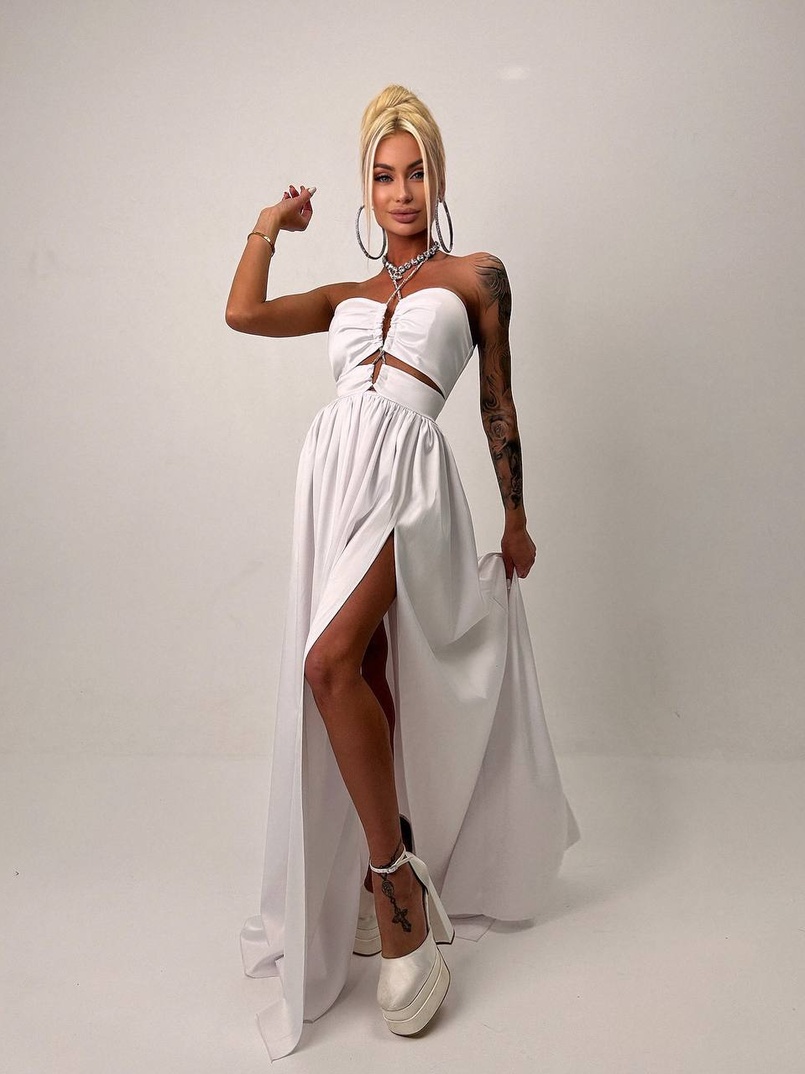 Атласна сукня максі із шнуром зі стразами  Атласна сукня максі із шнуром зі стразами  | PUSHKA SHOP