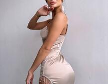 Атласна сукня декорована бахромою зі страз  Атласна сукня декорована бахромою зі страз  | PUSHKA SHOP