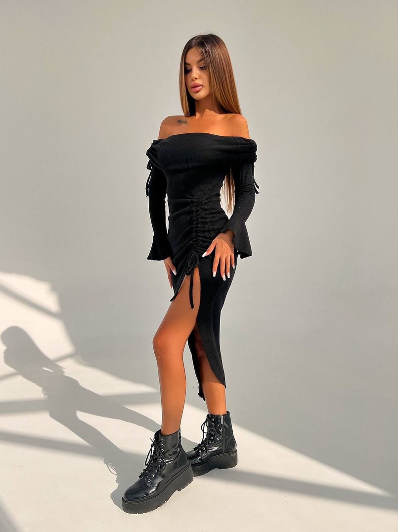 Трикотажна сукня міді з хомутом   | PUSHKA SHOP