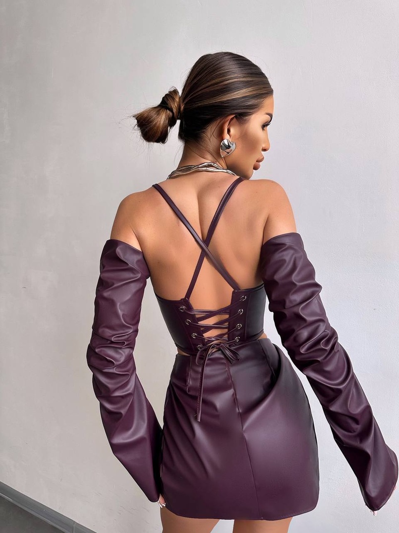 Комплект з еко шкіри: корсет  з чашечками+ спідниця міні | PUSHKA SHOP