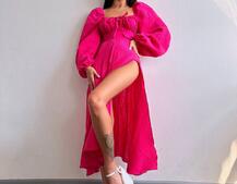 Муслінова сукня -міді з розрізом на ніжці  | PUSHKA SHOP