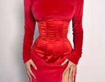 Оксамитова сукня міді з розрізом + атласний корсет | PUSHKA SHOP