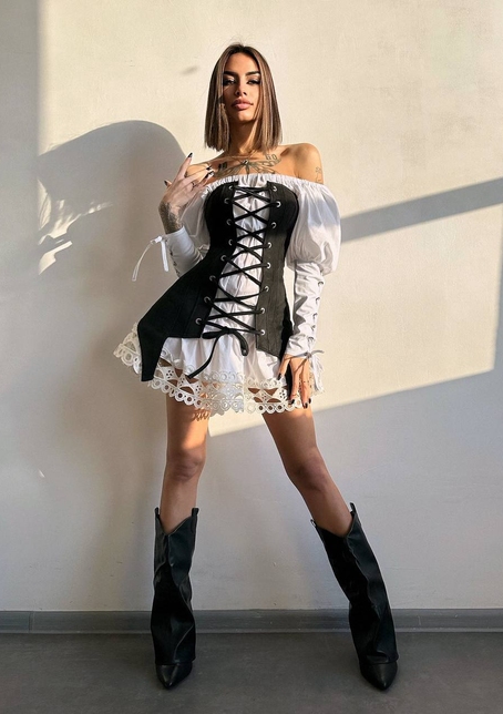 Комплект: сукня декорована мереживом + корсет  | PUSHKA SHOP