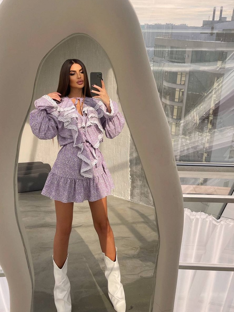 Сукня з квітковим принтом декорована мереживом    Сукня з квітковим принтом декорована мереживом    | PUSHKA SHOP