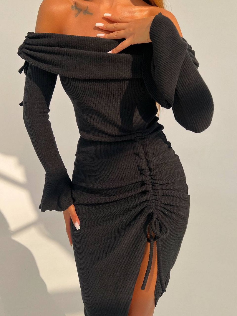 Трикотажна сукня міді з хомутом   | PUSHKA SHOP