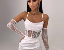 Комплект: корсет, декорований мереживом   + рукавички+ спідниця міні з драпіруванням   Комплект: корсет, декорований мереживом   + рукавички+ спідниця міні з драпіруванням   | PUSHKA SHOP