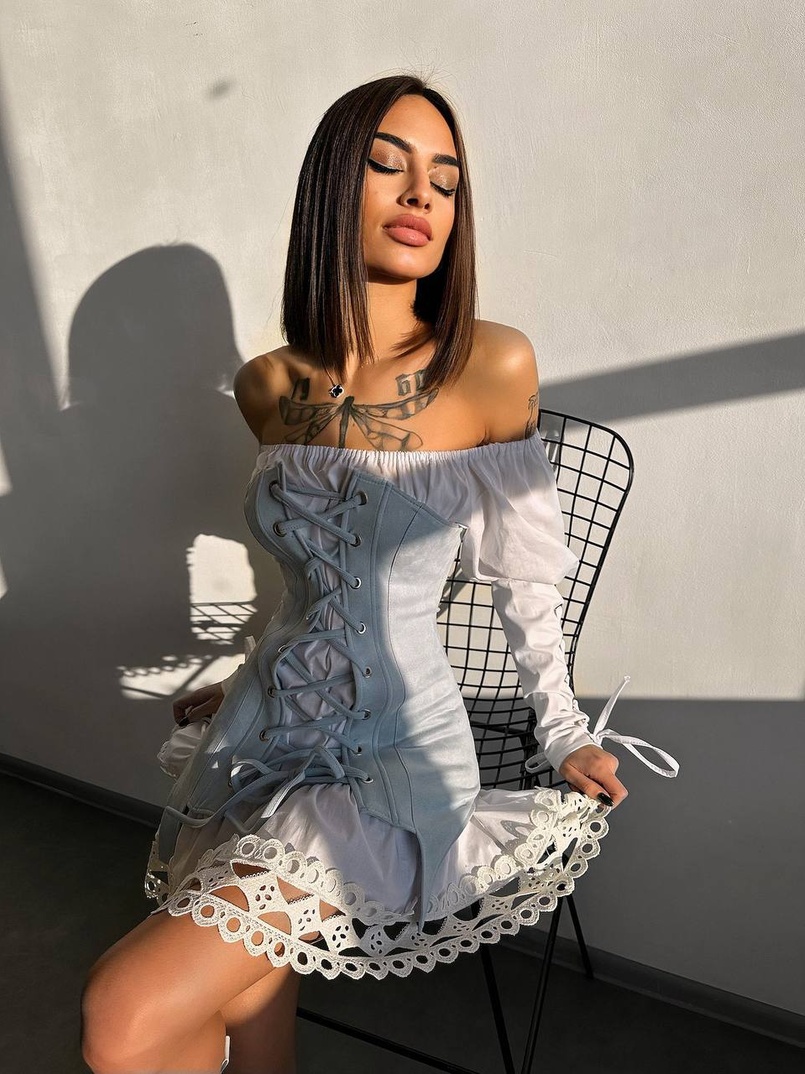 Комплект: сукня декорована мереживом + корсет  Комплект: сукня декорована мереживом + корсет  | PUSHKA SHOP